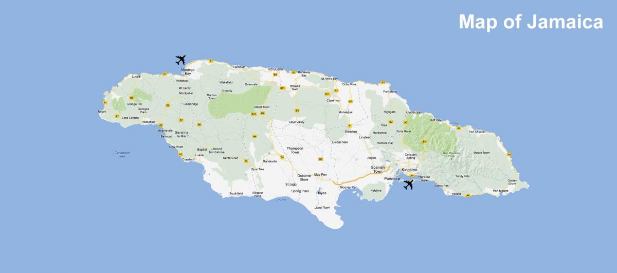 mapa de xamaica aeroportos e resorts