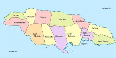 Un mapa de xamaica con parroquias e capitais