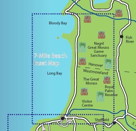 mapa de negril xamaica 7 mile beach