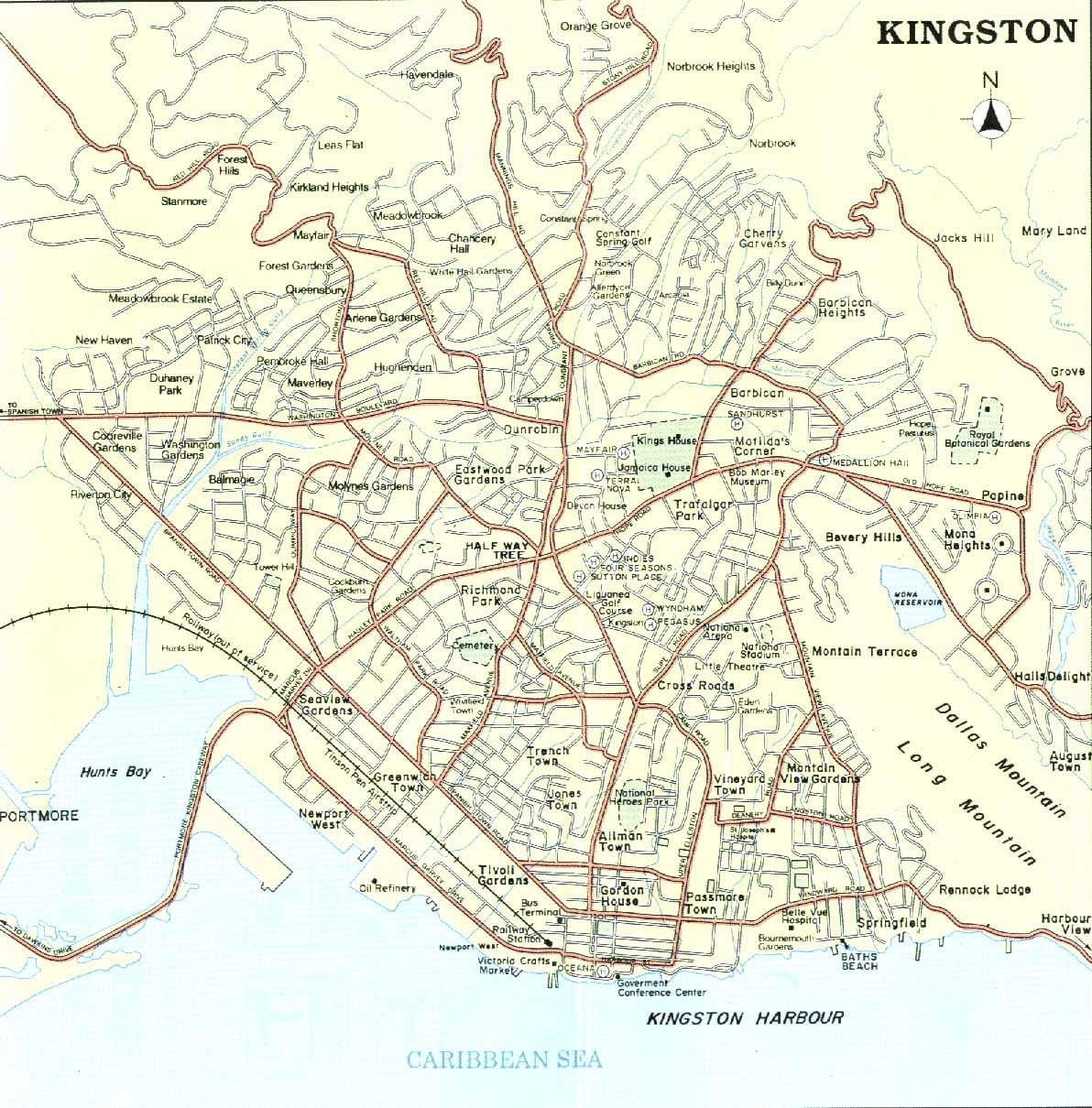 Mapa de kingston xamaica barrios