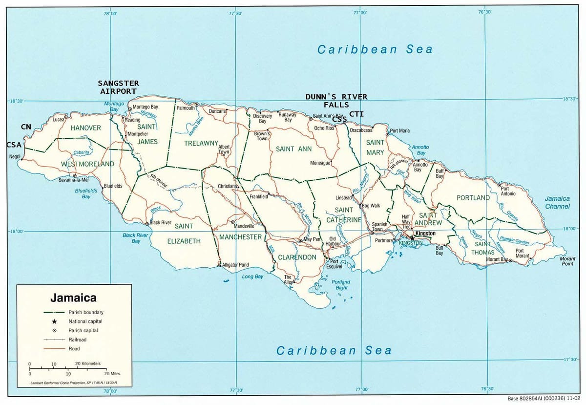 Mapa de xamaica dunns río cae