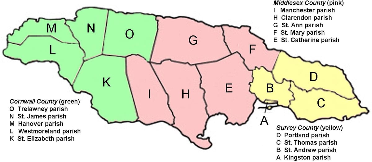 Mapa de xamaica municipios