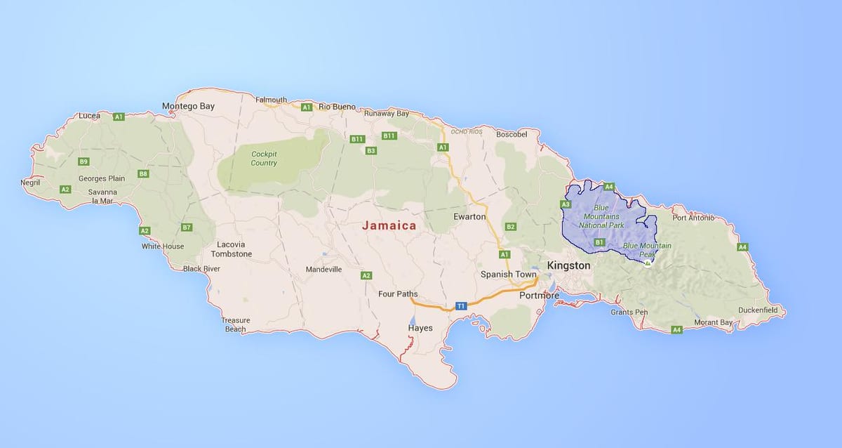 Mapa de montañas azuis xamaica
