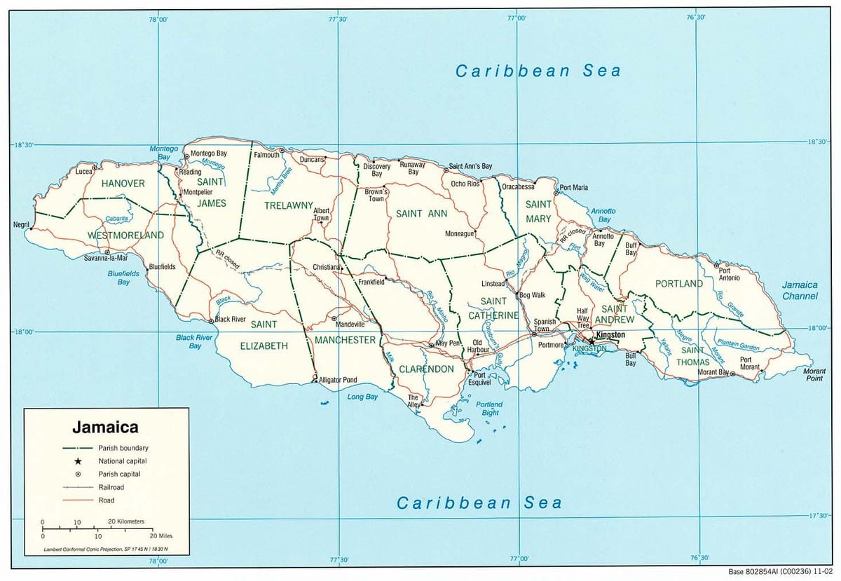 Mapa de ríos de xamaica
