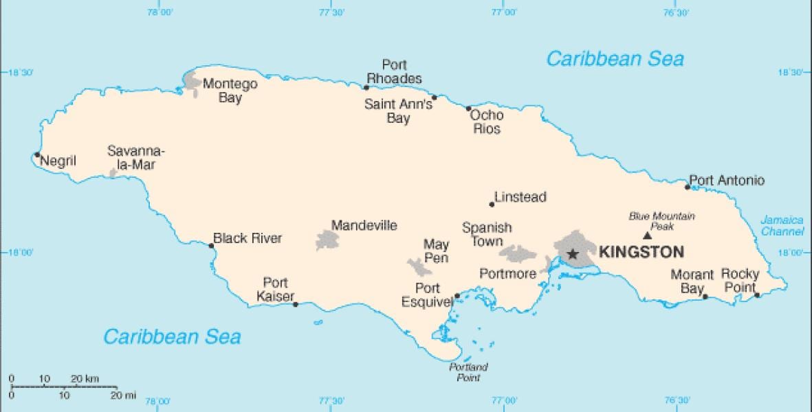 Mapa de xamaica área 