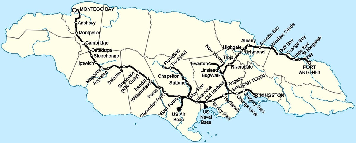 Mapa de xamaica estación de tren
