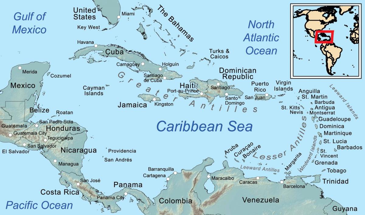 mapa de xamaica e illas veciñas