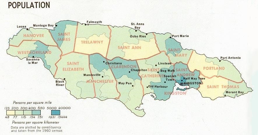 poboación mapa de xamaica