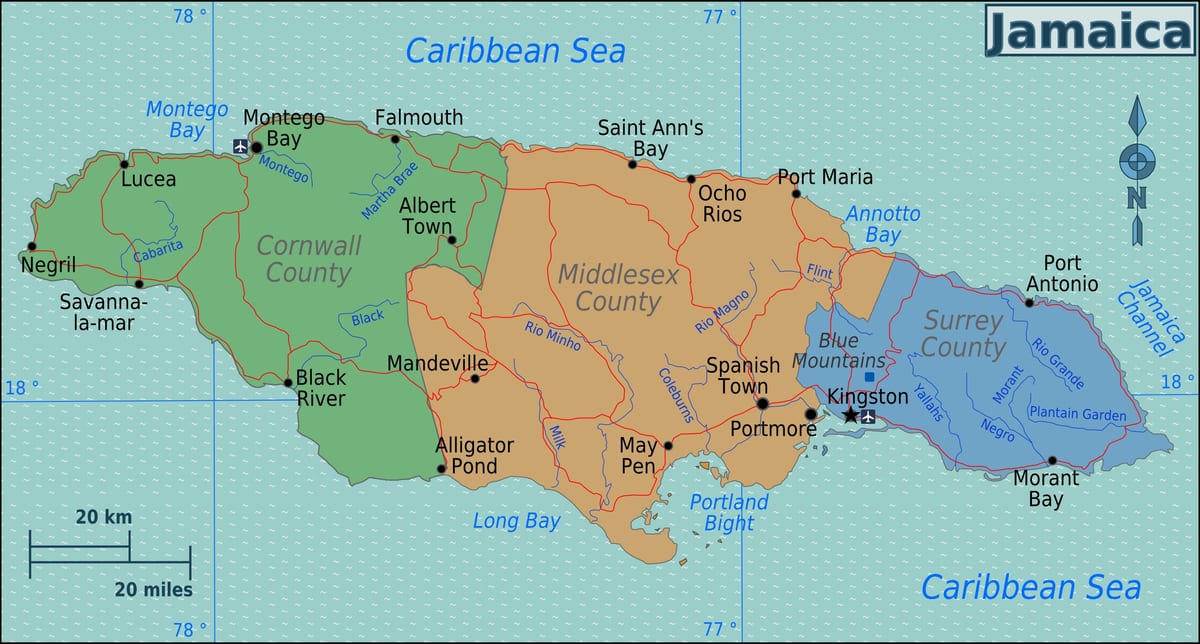 Mapa de xamaica rexións