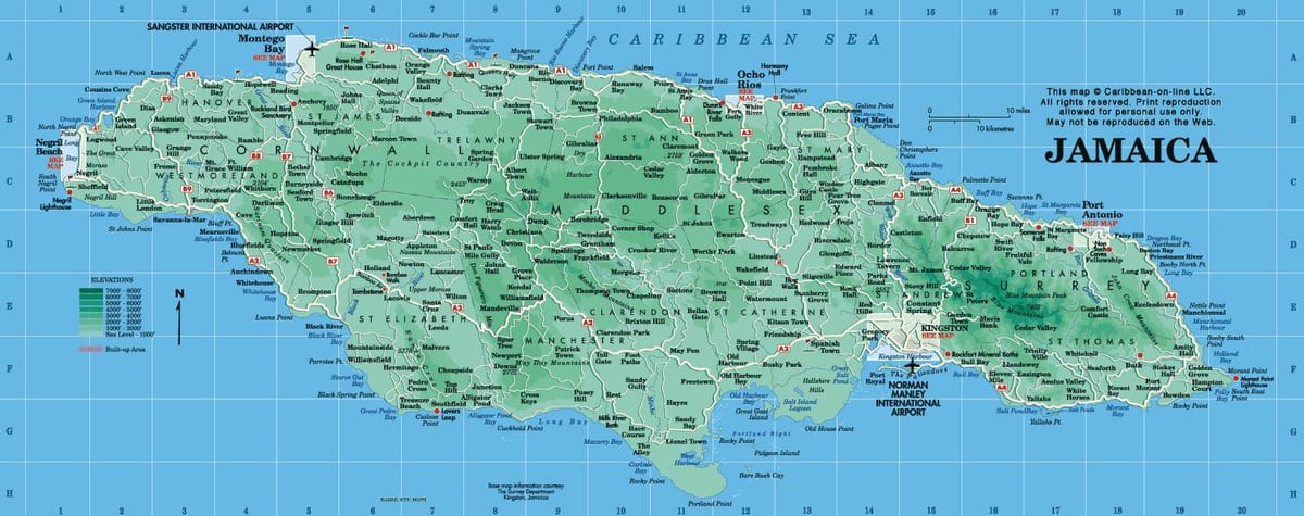 xeográfica mapa de xamaica