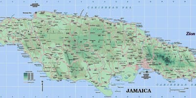 Mapa físico de xamaica mostrando montañas